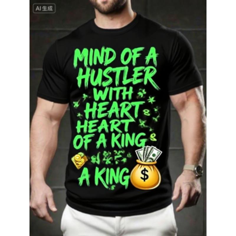 Унисекс футболка Hustler Heart King 220 г/м² Хлопок Граффити Принт с деньгами Сочетается с AJ3 Черно-белый Повседневная