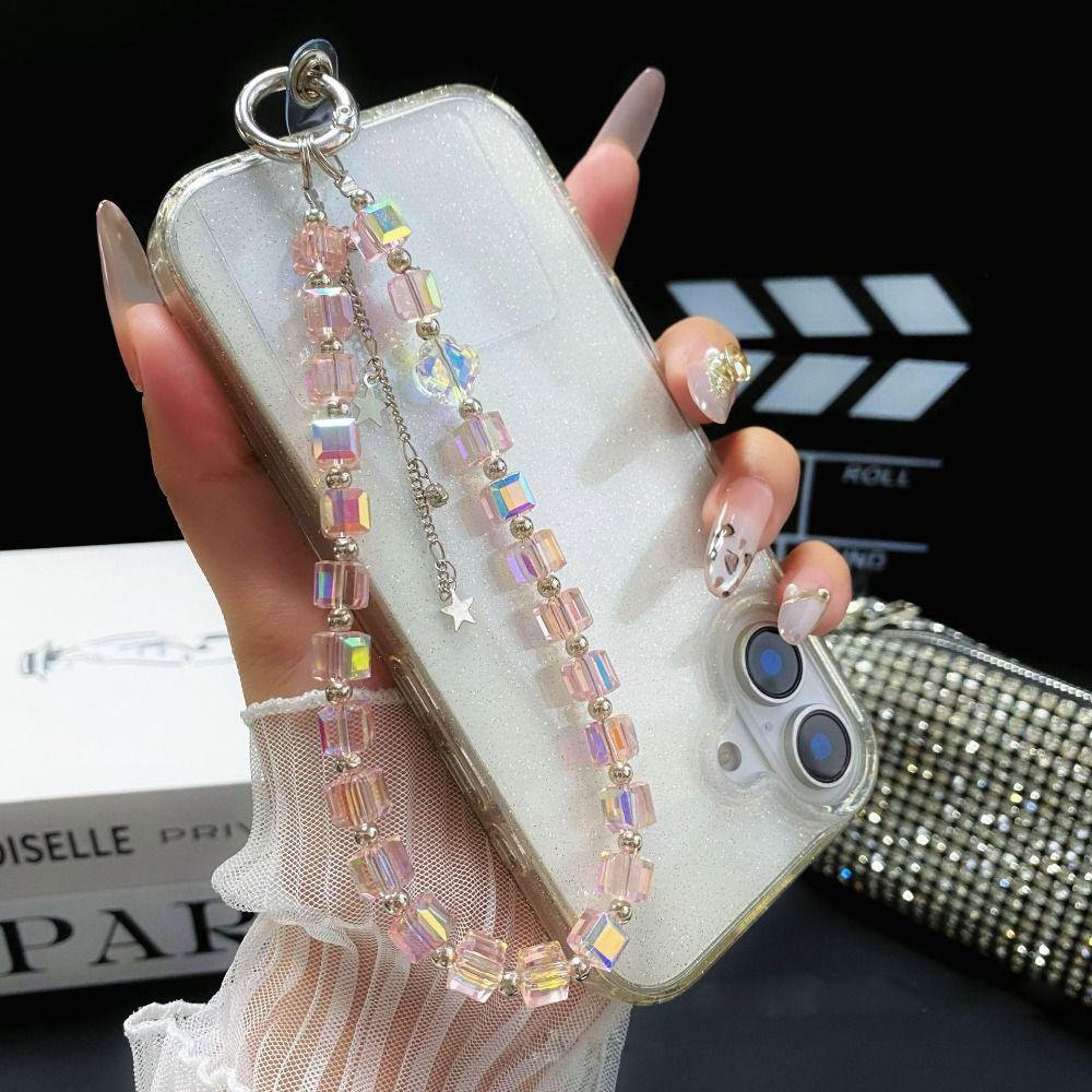 Sparkle Crystal Bead Pendant Clear Phone Charm Keychain Fashion Wrist Phone Lanyard
