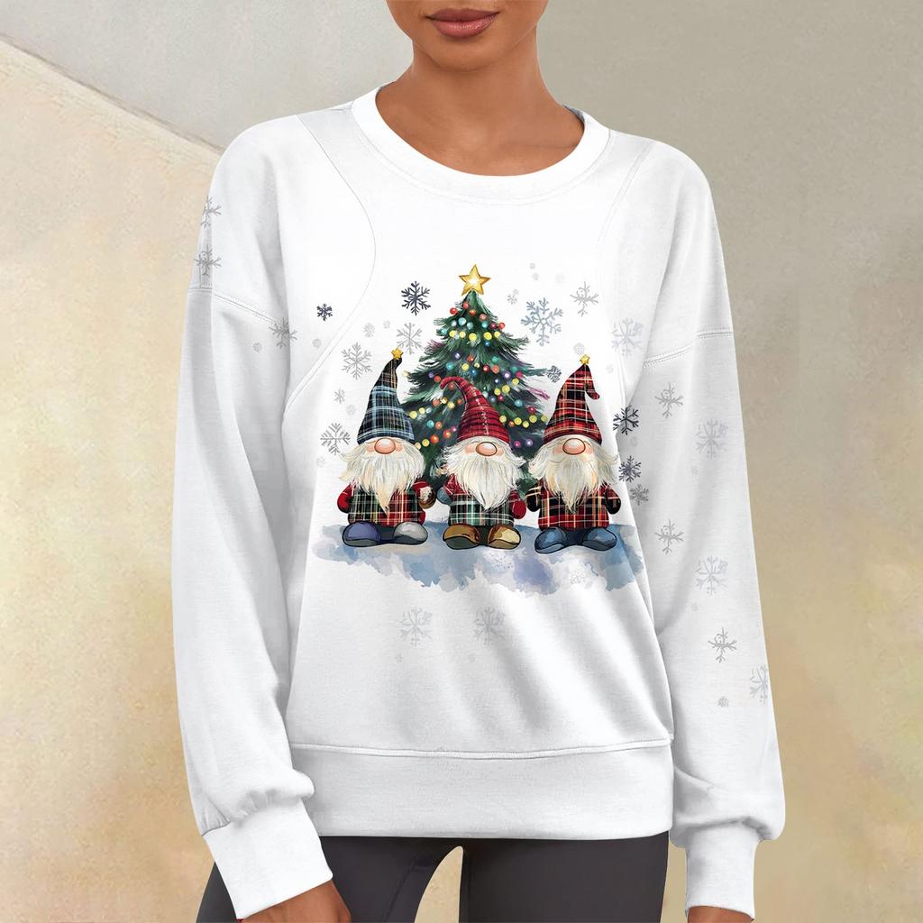 Women's Casual Fashion Print Round Neck Drop Shoulder Sleeve Long Sleeve Sweater Top