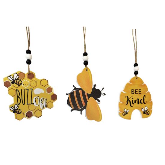 3Pcs/Set Multi-color Honeycomb Creative Wooden Pendant Bee Day Decor Bee Honey Outdoor Garden Decoration for Yard