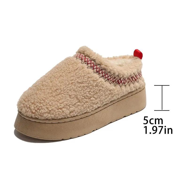 Новые теплые ботильоны на меху, женские тапочки на платформе, плюшевые вьетнамки, зимняя хлопковая обувь для женщин, фирменный дизайн, зимние боты