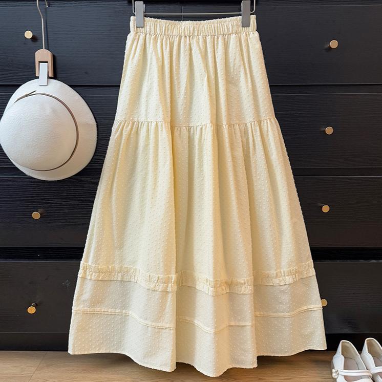 DIMANAF 2025 Летние новые женские юбки с эластичной талией, однотонные элегантные юбки желто-зеленого цвета