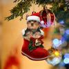Подвеска в виде собаки на Рождество, собака в сапоге Санты, подвесное украшение, 2D, плоская акриловая подвеска для рождественской елки, домашний декор, подарок любителям собак