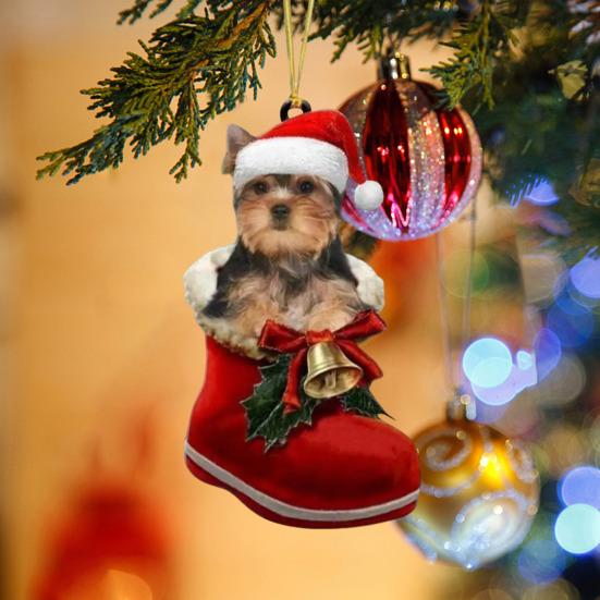 Подвеска в виде собаки на Рождество, собака в сапоге Санты, подвесное украшение, 2D, плоская акриловая подвеска для рождественской елки, домашний декор, подарок любителям собак