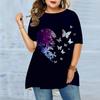 Plus Size Women's Summer Love Butterfly Print Comfortable Short Sleeved Round Neck T-shirt Casual Baggy Medium Length T-shirt