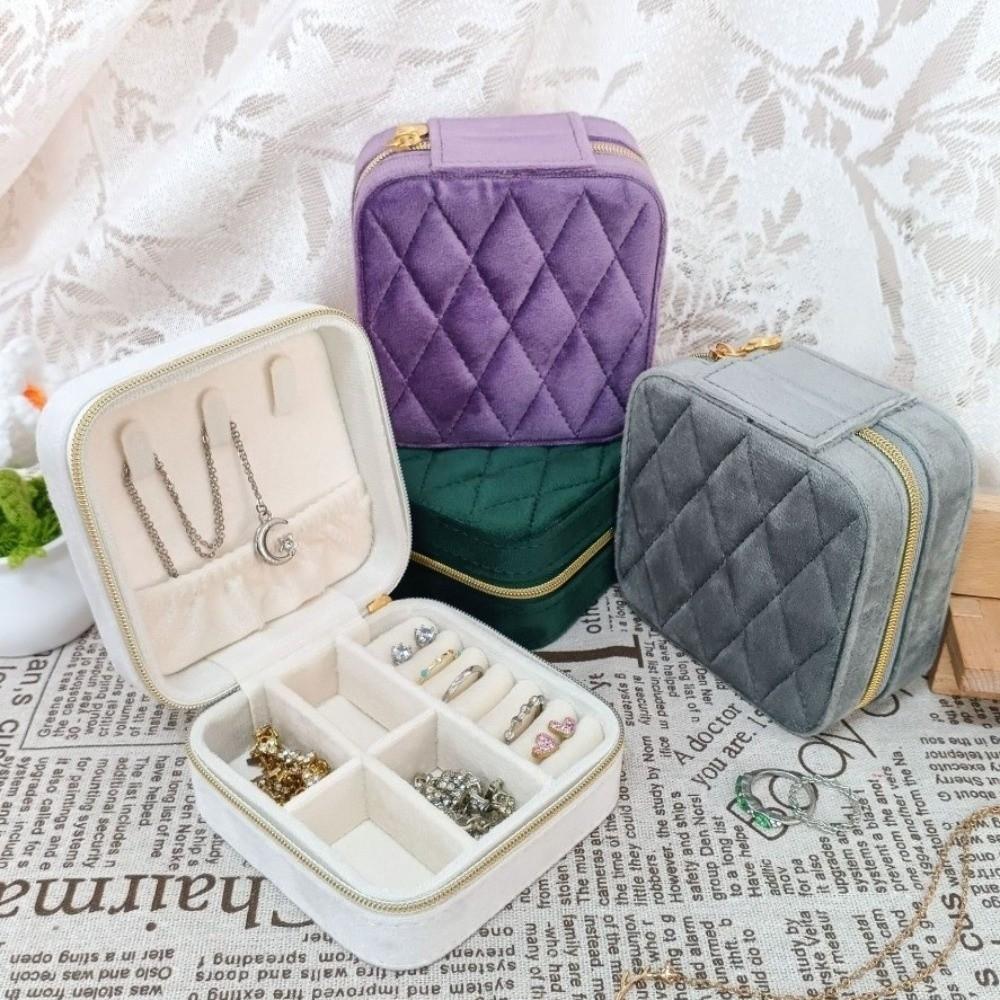 Portable Velvet Jewelry Box Zipper Closure Velvet Jewelry Organizer Travel Jewelry Box Ring Earrings Necklace Organizer
