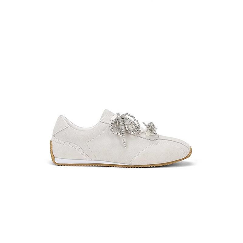 Soft Cowhide~ Genuine Leather Retro Square Head Pearl Bow German Training Shoes Women's 2025 New Casual Board Shoes Forrest Gump Shoes