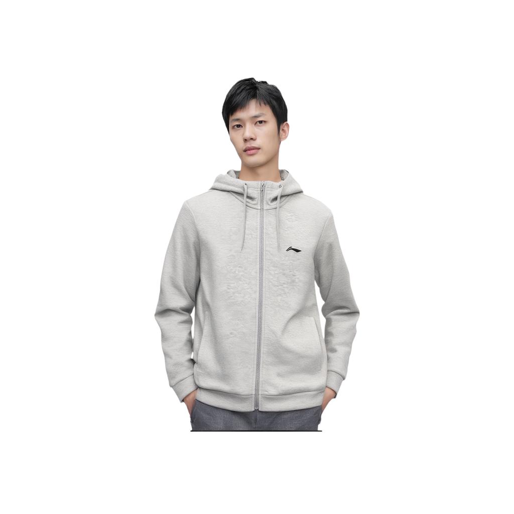 Li Ning Badminton Series однотонная толстовка с капюшоном с длинным рукавом мужская толстовка Flower-Gray AWDUH53-2
