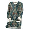 Women's Round Neck Top Printing Thickened Plush Cashmere Warm Long Top