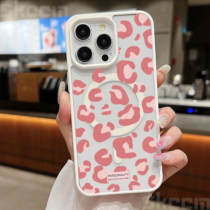 Прозрачный чехол с леопардовым принтом для iPhone 16 15 14 13 12 11 Pro Max Plus XS XR 16E Матовый чехол с магнитом для беспроводной зарядки