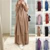 PLUS SIZE Women Muslim Dresses Solid Color Headgear Mosque Bat Sleeve Loose Robes Cardigan Ramadan