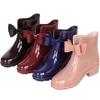 Women's European & American Bow Low Tube Rain Boots - Fashionable Non-Slip PVC for Outdoor Wear.