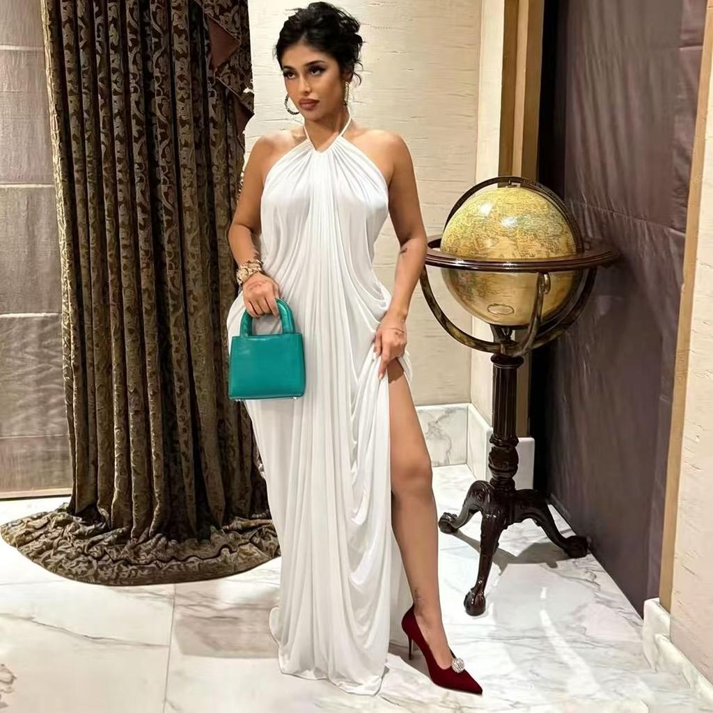Popular neck halter dress long skirt, pendant pleated banquet party temperament women's new skirt