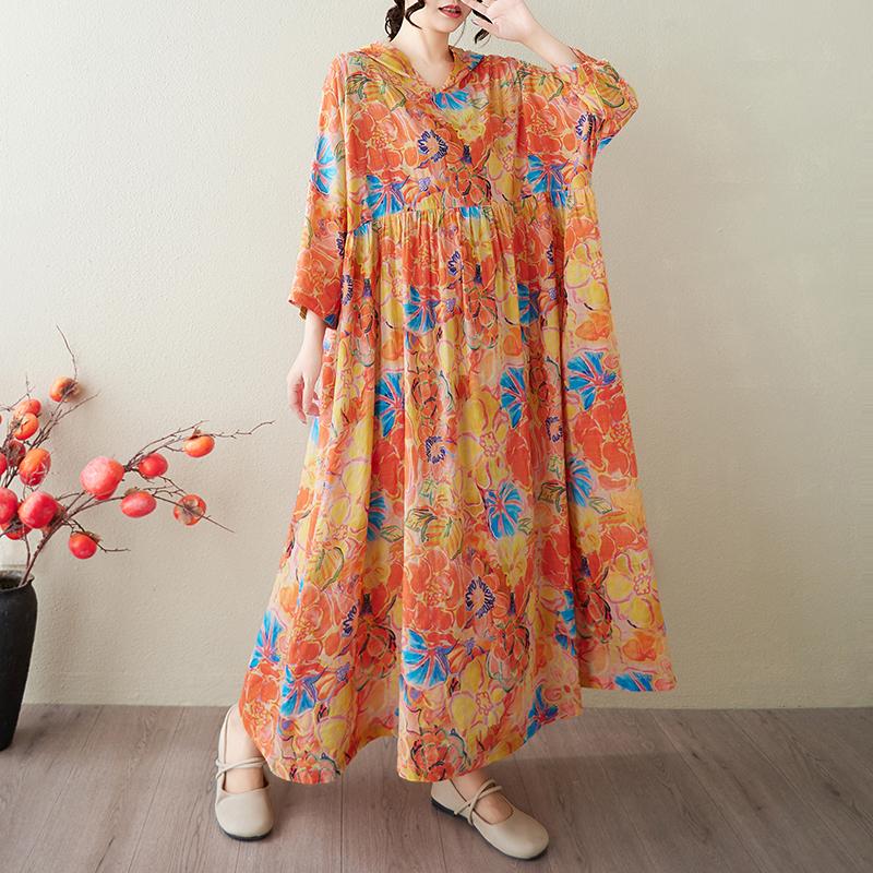 DIMANAF 2025 Плюс Размер Летнее Платье-Шляпа Женское Повседневное Винтажное Длинное Платье Свободное Цветочное Печать Льняное Платье Макси
