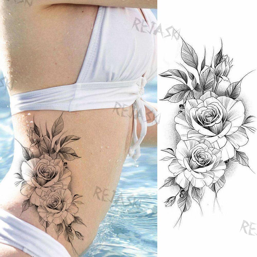 Purple Rose Jewelry Water Transfer Tattoo Stickers Women Body Chest Art Temporary Tattoo Girl Waist Bracelet Flash Tatoos Flower