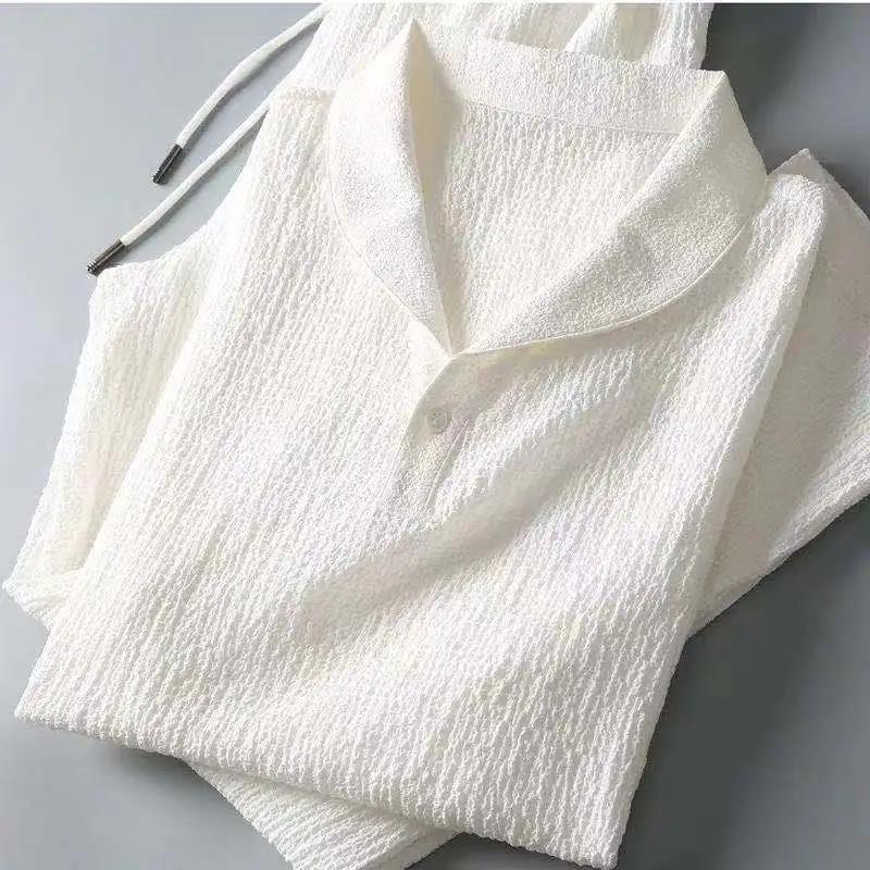 Мужской летний комплект из двух предметов, пляжная одежда, уличная одежда, однотонный свитер с коротким рукавом, рубашка поло, укороченные брюки, спортивная одежда, мужской повседневный костюм