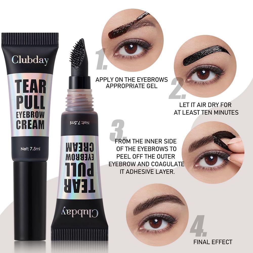 Clubday 4pcs Tear Pull Eyebrow Cream Set Long-Lasting Waterproof Smudge-Proof Peel-Off Tint Gel Natural Easy Coloring Liquid Eyebrow Enhancer Makeup