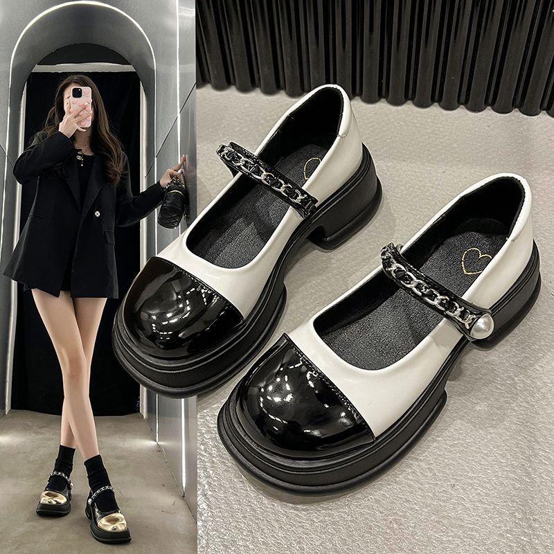 Women's Thick-soled Height Increase Mary Jane Small Leather Shoes 2025 Spring and Summer New French Jk Thick Heel Light Mouth One-word Strap Singl