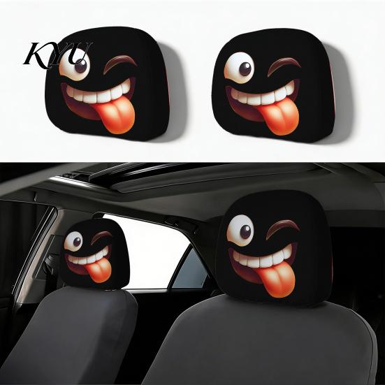 Universal Fit Headrest Covers 2Pcs Spooky Car Covers, Cartoon Evil Face Auto Seat Funny Accessories Protectors, Elastic Protectors for Cars