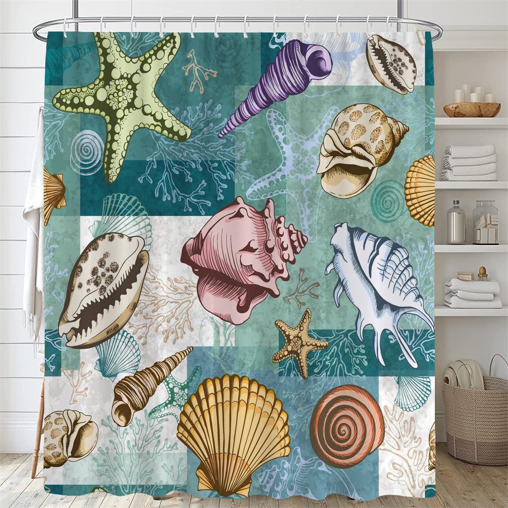 3D Мультяшный Океан Морская Звезда Ракушка принт Занавеска для душа Полиэстер Водонепроницаемая ткань Занавески для ванной Декор Перегородка