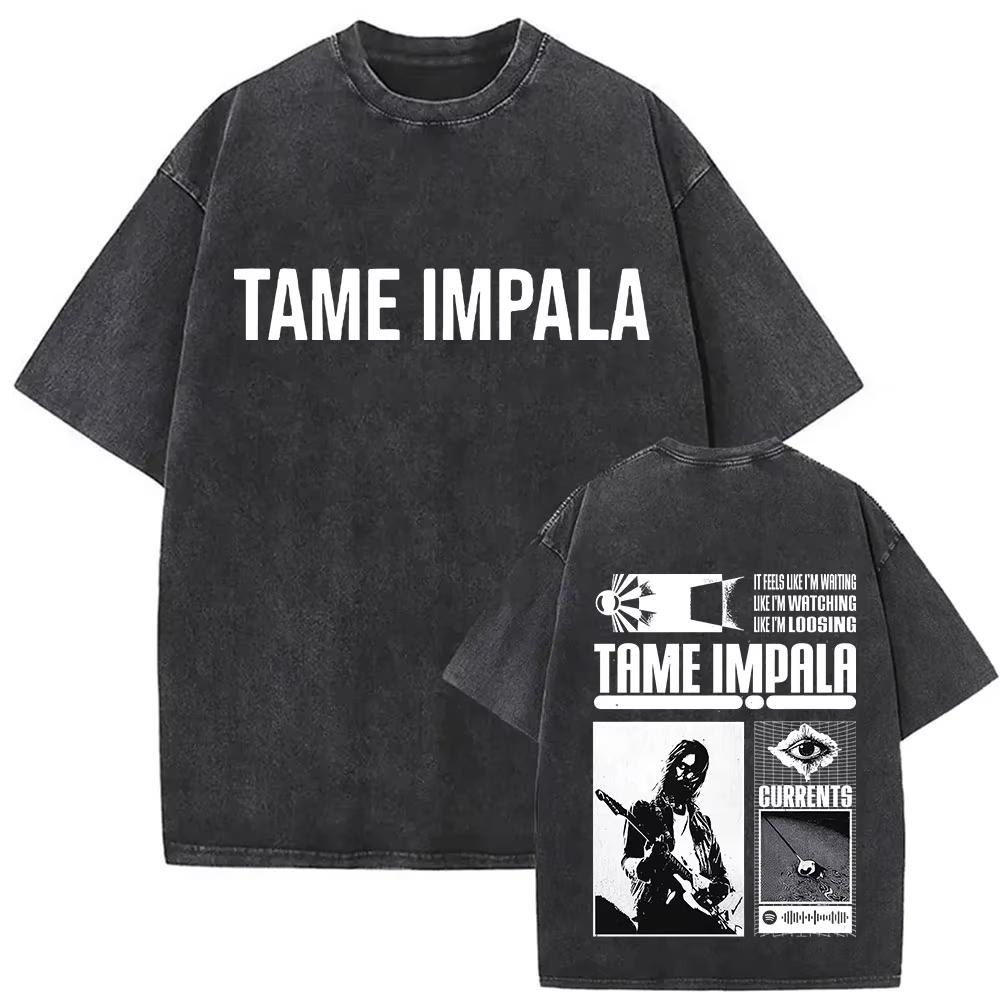 Rock Band Tame Impala Deadbeat Tour 2026 Vintage Washed T-shirt Unisex Hip Hop Gothic T Shirt Casual Oversized Short Sleeve Tees