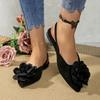 Fashion Classic Big Flower Pointed Toe Sandals Women 2025 Summer Flat Heels Light Weight Shoes Women Comfortable Daily Black Shoes