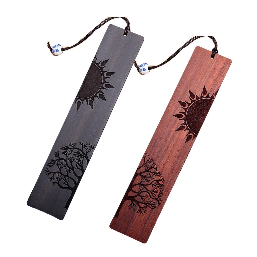 Wooden Bookmarks Unique Vintage Bookmark Handmade Wood Page Mark Engraved Book Marks with Pendant for Book Lovers Gift