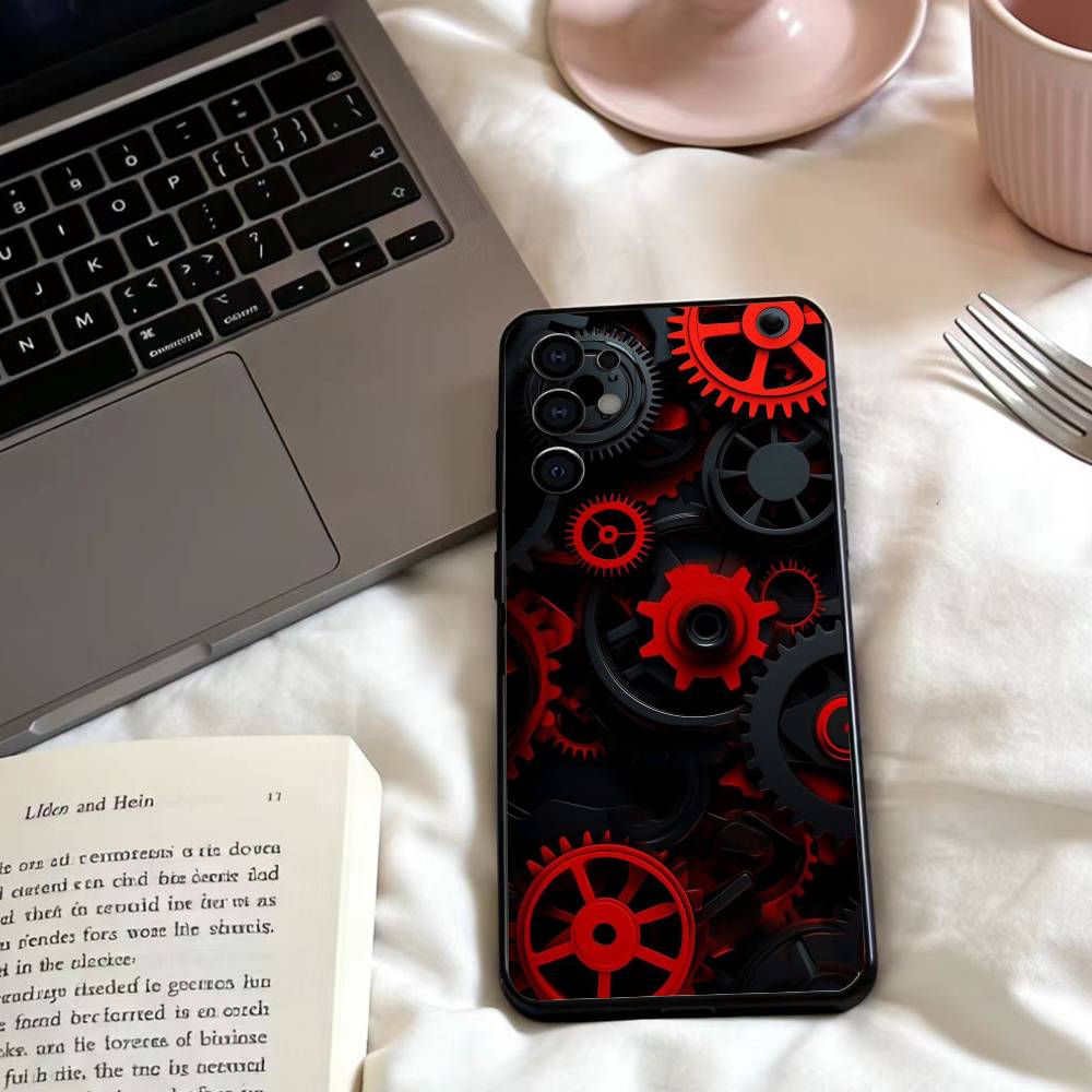 Chromatic Gear pattern Phone Case For Samsung S25,24,23,22,30,21,10,9,Ultra,Plus,Lite,FE,4,5 G Soft Black Case