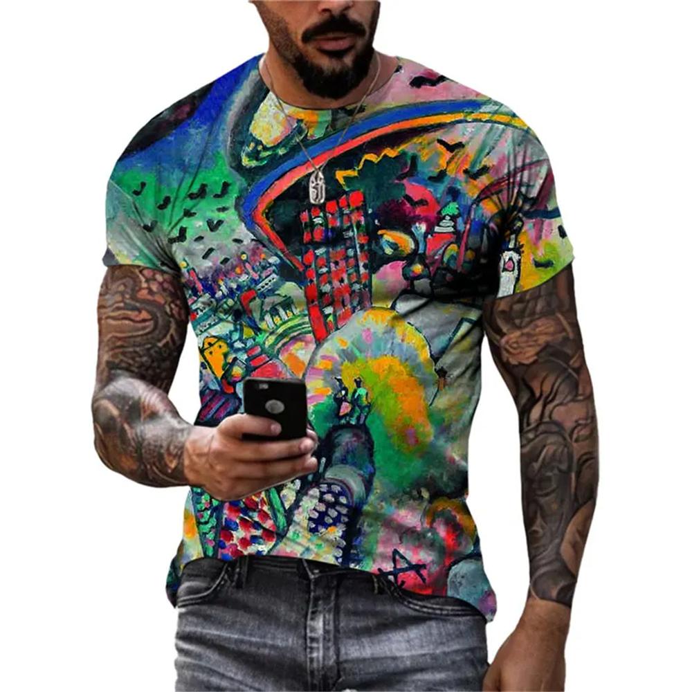 Новые абстрактные граффити уличного стиля мужские футболки 3D стерео печать тренд моды Harajuku круглый вырез короткий рукав футболки топы