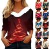 Рубашки с рукавом 3/4 для женщин, рождественские футболки с графическим принтом, блузки, повседневные базовые топы на пуговицах больших размеров, пуловеры