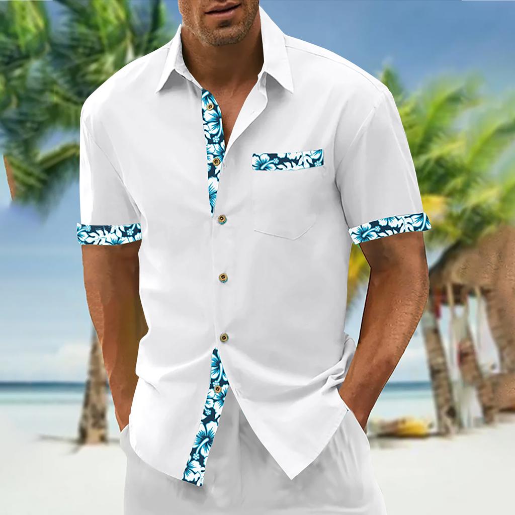 Гавайская рубашка для мужчин, мужские винтажные рубашки для боулинга на пуговицах, летняя пляжная рубашка с коротким рукавом