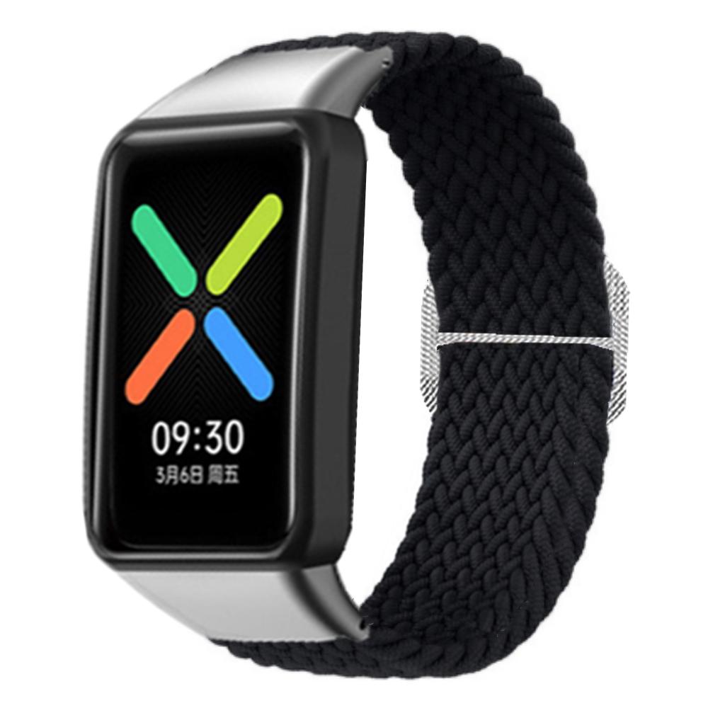 For Oppo Watch Free Replacement Strap Braided Elastic Fabric Watch Band with Silver Connector