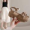 Muffin Platform Sandals Women's Summer Wear 2025 New Pearl Fashion Fairy Style Flat Bottom Gentle Style Roman Shoes