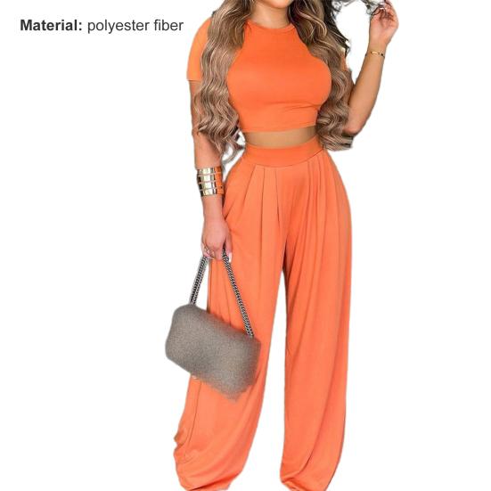 Женский костюм с круглым вырезом и пупком, элегантный, с широкими ногами, тонкий короткий топ, костюм для свиданий