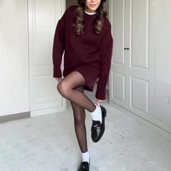 Комплект из 2 предметов: свитер, юбка, свитер, О-образный вырез, длинный рукав, трикотажные топы, мини-юбка А-силуэта средней посадки, однотонный повседневный наряд