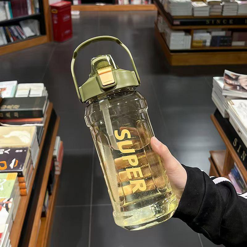 Очень большая спортивная бутылка для воды, устойчивая к высоким температурам, с соломинкой - Портативная фитнес-фляга