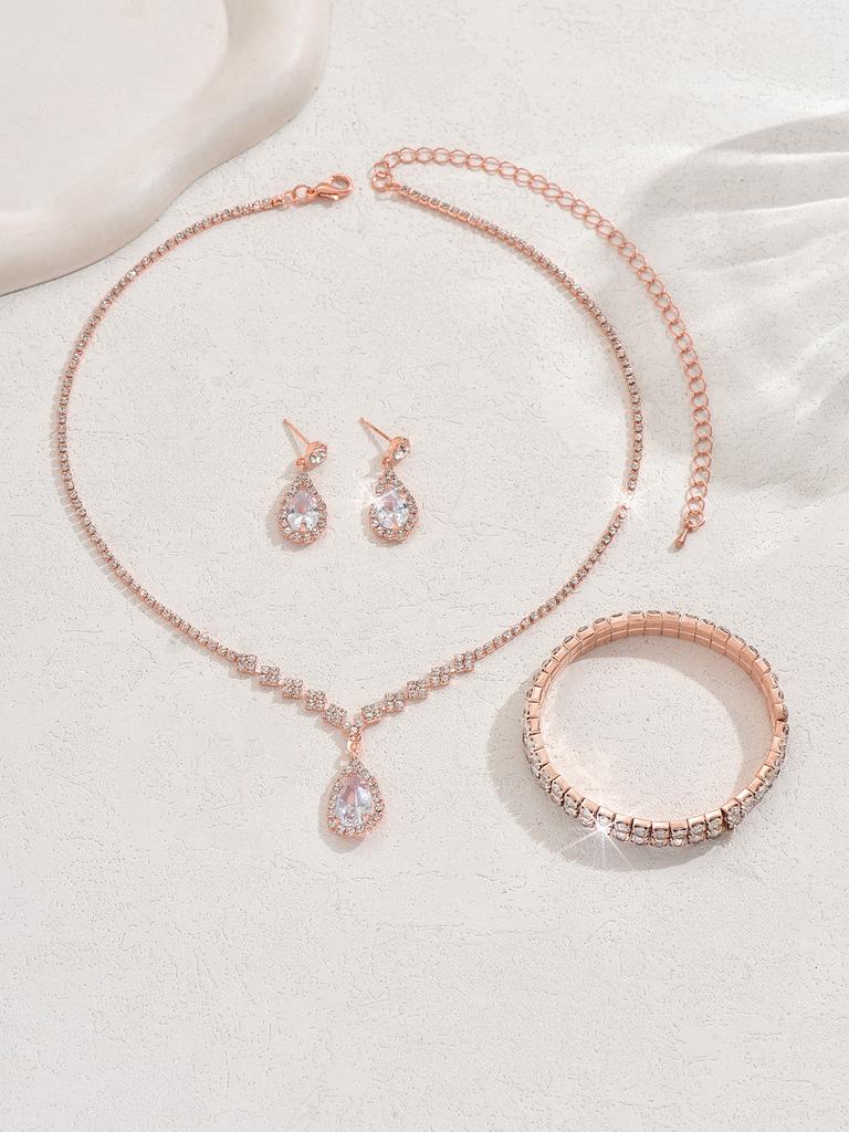 BLINGBAY Women's Jewelry Set Sweet Romantic Retro Fashion Wedding Accessories Rhinestone Earrings Necklace Bracelet Set Girls Modern Jewelry Gift