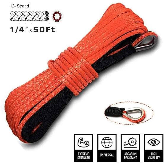 thickening 6mm x 15m 7700LBs Synthetic Winch Line Cable Rope for ATV UTV Truck Boat Emergency Replacement Car Outdoor Accessorie