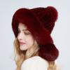 Winter Real Mink Fur Hat for Women Fox Fur Pompom Ear Protect Caps Warm Lined Knitted Fur Beanie Hat With Custom Logo