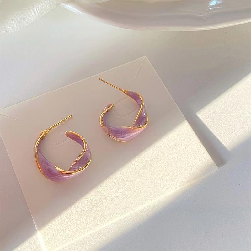 Pinkdudu Новые модные фиолетовые серьги-гвоздики в форме буквы C, простые креативные кремово-белые геометрические серьги для женщин, ювелирные изделия PD1361