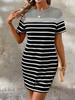 Stripe Pattern Printed Women T-shirt Dress Summer Fashion High Quality Casual Sport Loose Short Sleeve Round Neck Pullover Dress