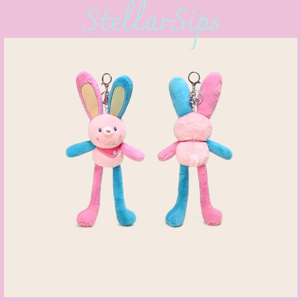 Cute Cartoon Color Blocked Rabbit Plush Toy Pendant With Stretchable Ears For Kids And Teens