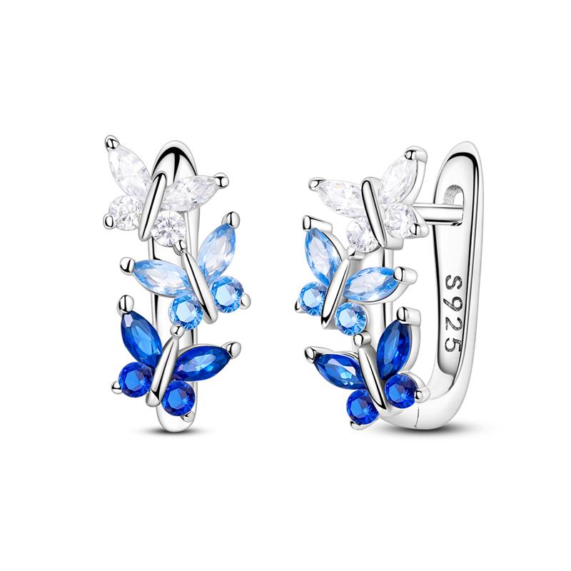 U shaped Flying Gradient Butterfly French Style Hoop Earring 925 Sterling Silver Earrings for Anniversary Wedding Jewelry Gifts