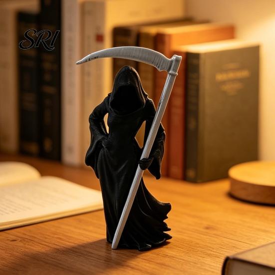 Компактная готическая коллекционная статуэтка Женца (Жнеца) с косой, 3D-печать, черная мантия, фигурка Темной Королевы, загадочная скульптура для дома и офиса