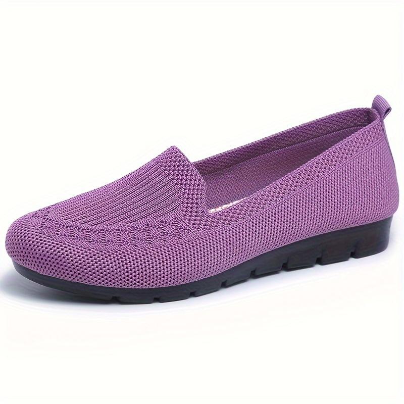 Women's Trendy Solid Color Mesh Breathable Loafers Shoes, Flat Slip On Comfortable Flying Woven Shoes, Casual Wear Resistance Walking Shoes Mama Shoes