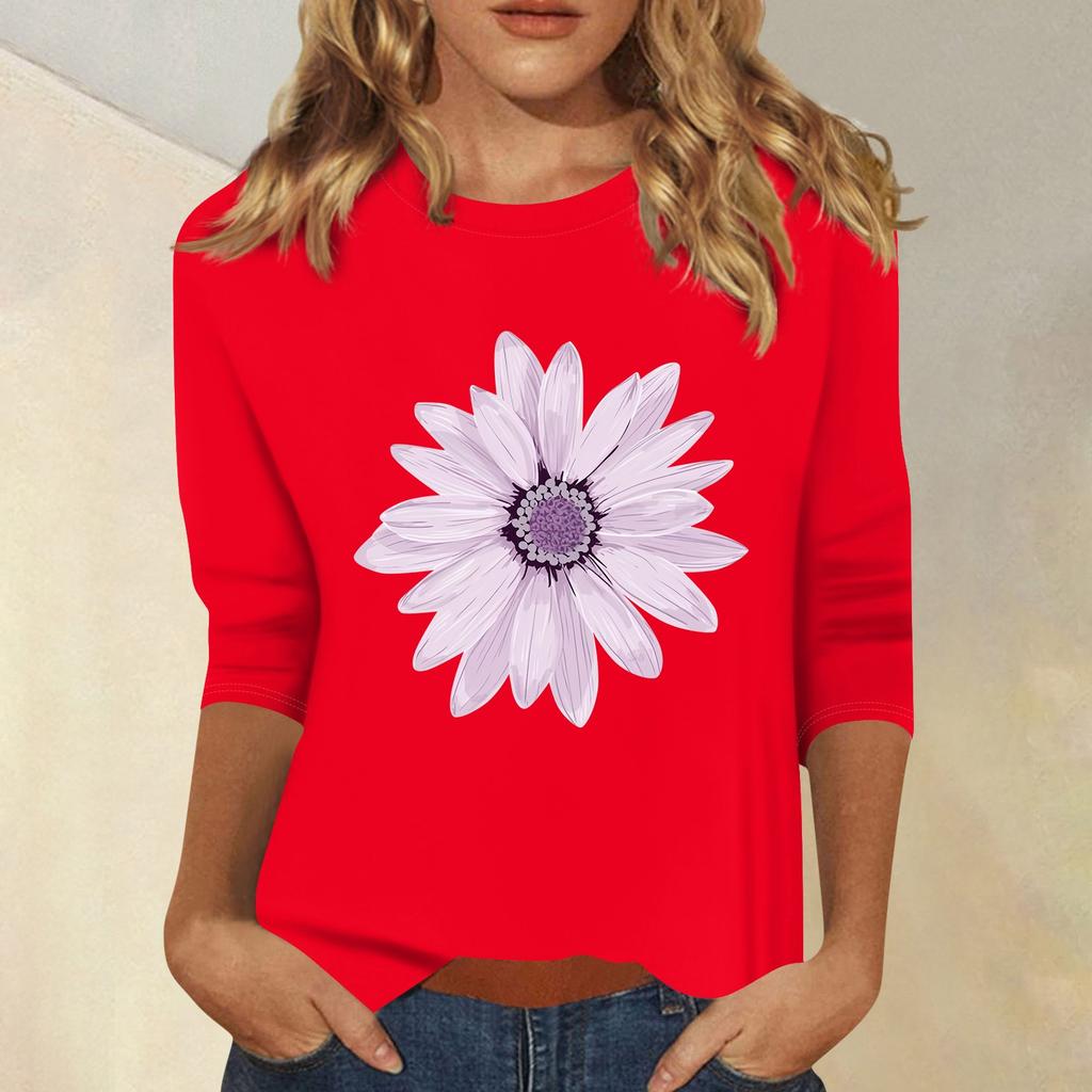 Women's Fashion Casual Printed Seven Sleeve Round Neck Top