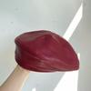Style Leather Girl Autumn PU Leather Berets Painter Hat Korean Style Hat Women Octagonal Cap
