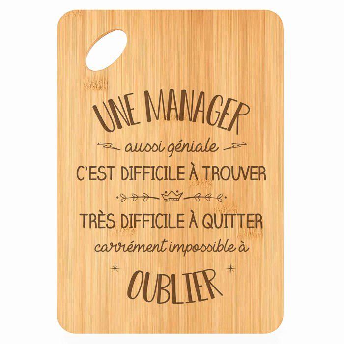 Planche à découper - PLANETEE - Plateau Apéro gravé «Une Manager aussi géniale» - Bambou - 30x20x1 cm - Trou 24 mm