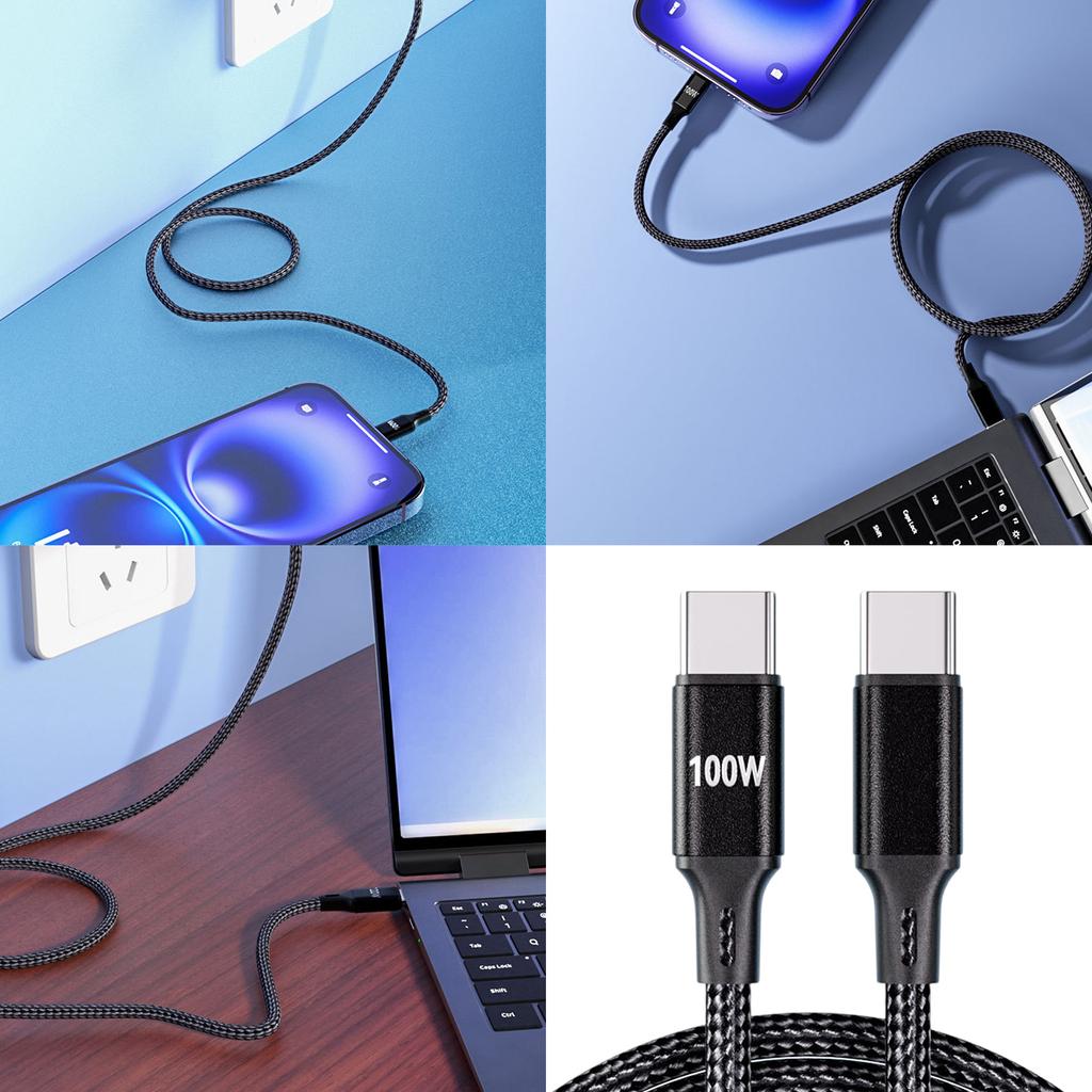 Зарядный кабель USB C PD100W Тип C на Тип C 1 м Быстрая зарядка Плетеный нейлон Для мобильных устройств