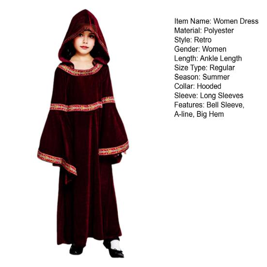 Vinatge женское платье с рукавами-колокольчиками контрастного цвета трапециевидной формы с большим подолом Виктория с капюшоном в средневековом стиле Хэллоуина косплей костюм вечерние платье макси